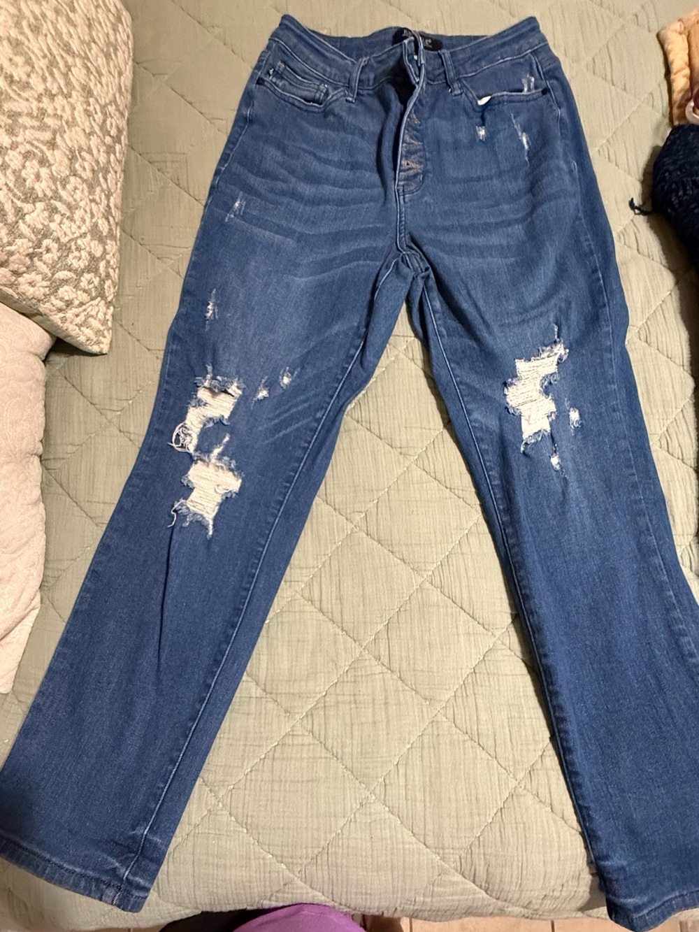 Judy Blue Dark Blue Distressed Boyfriend Jeans